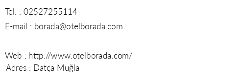 Otel Borada telefon numaralar, faks, e-mail, posta adresi ve iletiim bilgileri